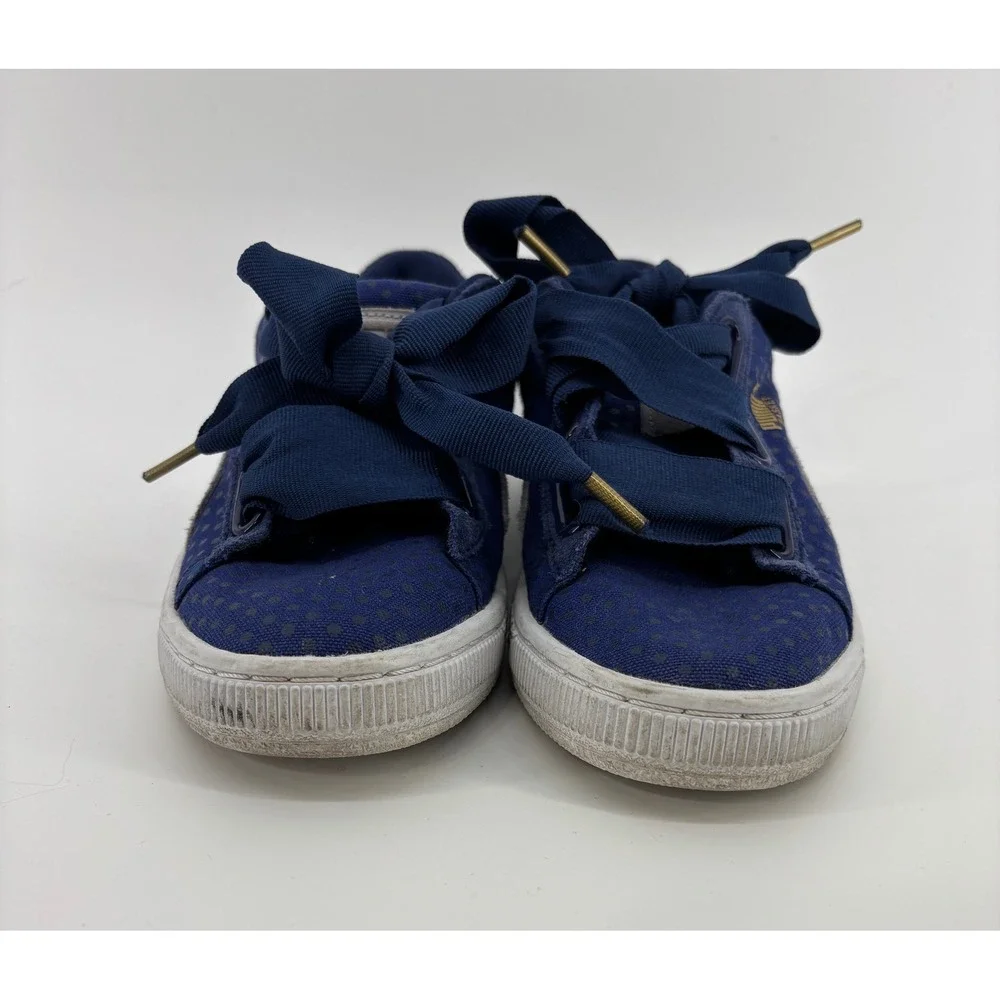Puma Basket Heart Women's 6.5 Twilight Blue Polka Dot Ribbon Laces